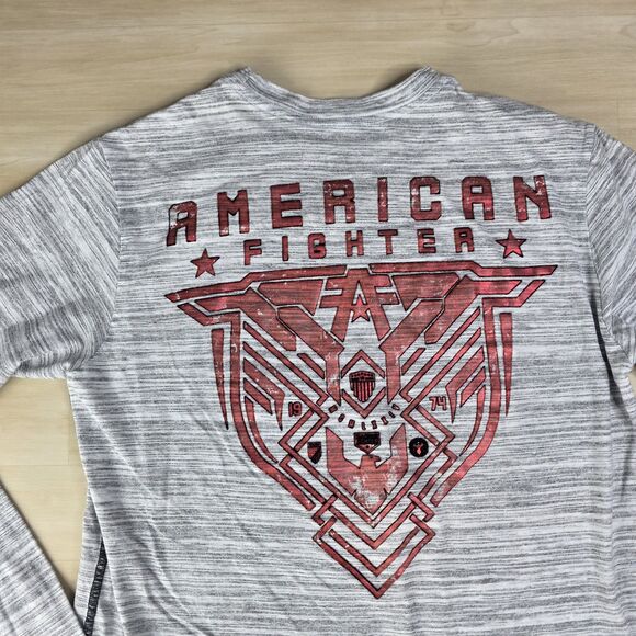 American Fighter Size Medium Long Sleeve Men's Gray Red AOP - Picture 9 of 9